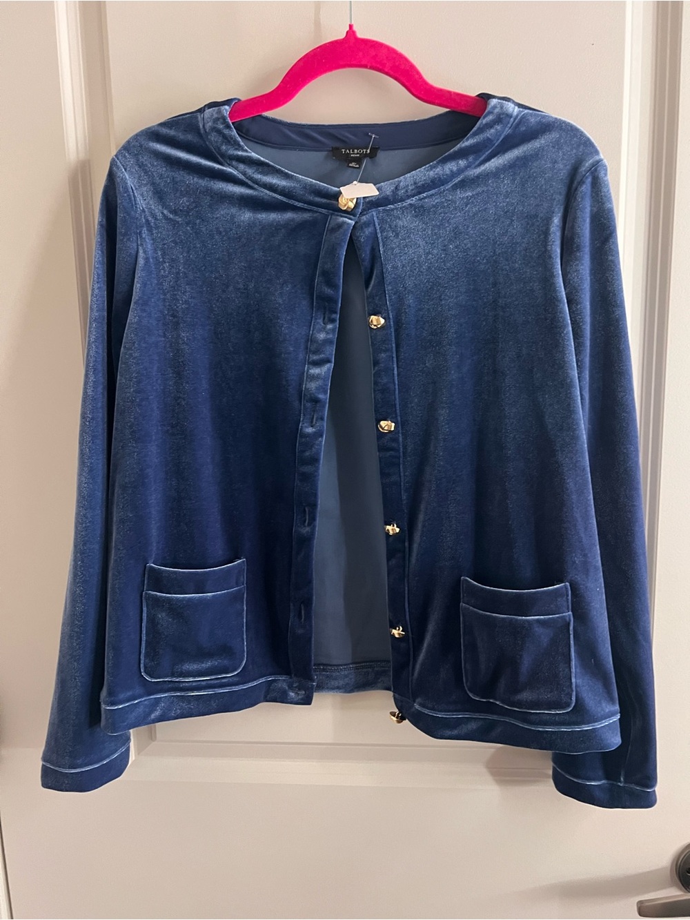 Talbots Navy Velvet Gold-Button Cardigan Jacket